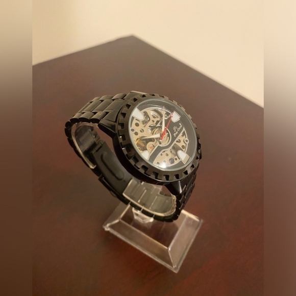 Men's Black Skeleton Watch with Red Accents - Picture 3 of 4